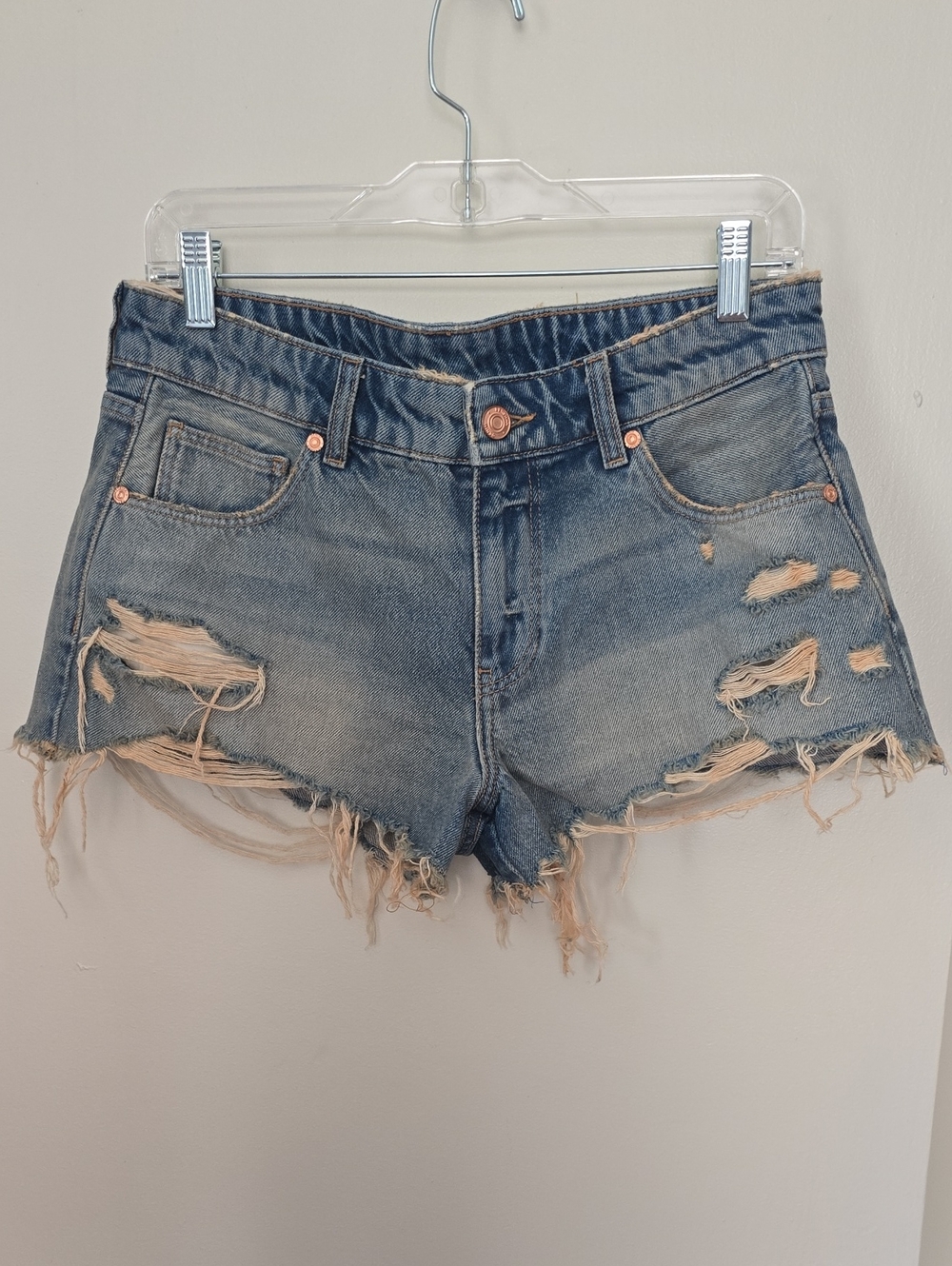 Bershka Ripped Light Blue Denim Cutoff Shorts